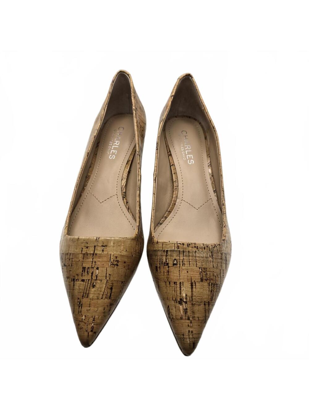Charles by Charles David Drew Cork Print Kitten Heel Pointed Toe Pumps Size 6.5M - Picture 3 of 9
